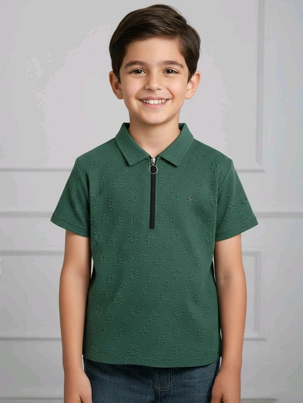 B16454A1 Boys Jacquard Black Polo - 6/7Y, Black Polo