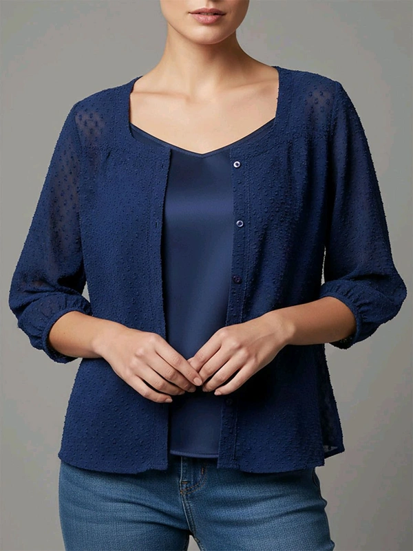 ARMAND THEIRY Ladies Woven Blouse With Camisole - 36/38, Navy Blue, 40/42 44/46 48/50 52/54