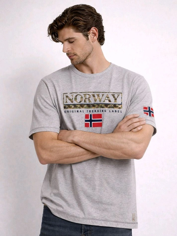 Geographical Norway Mens Printed T Shirt - XXL, Grey melange