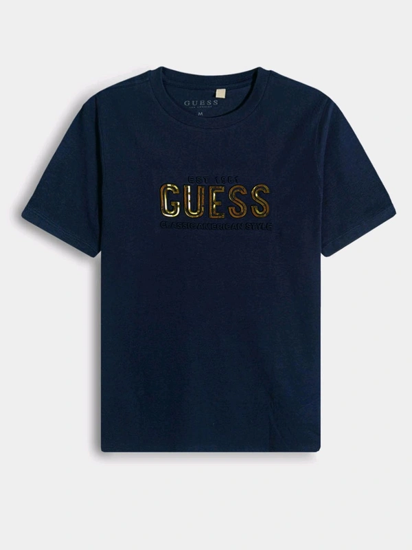 Gues Men's Printed & Embossed T-shirt - M, Navy, 100% cotton