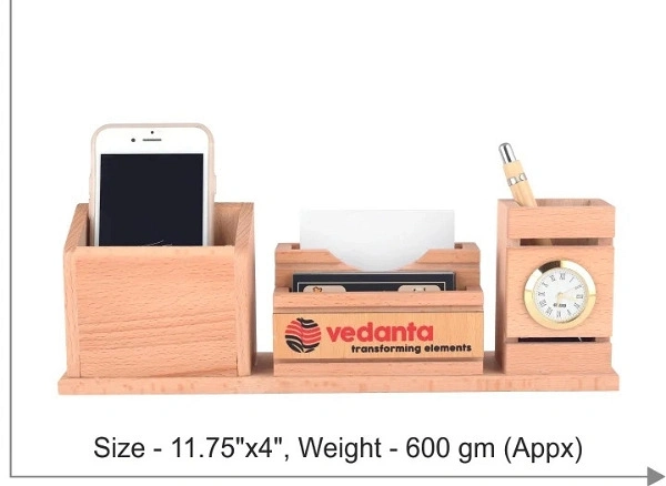 Pen Stand with Visiting Card Mobile Holder Multipurpose Wooden
