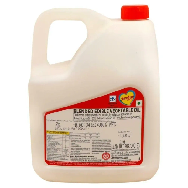 Sundrop Heart Rice Bran Based Blended Oil 5 L