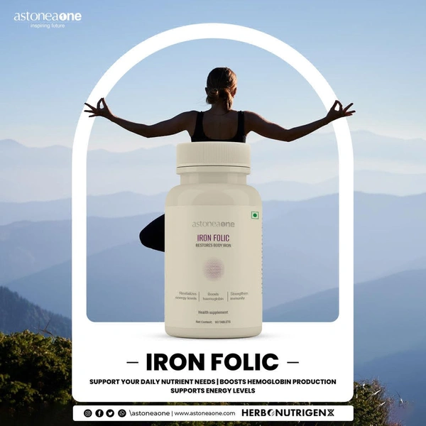 ASTONEAONE Astoneaone Iron Folic Acid Tablets with Vitamins C, B6 & B12 – Supports Healthy Blood & Overall Wellness – 60 Tablets