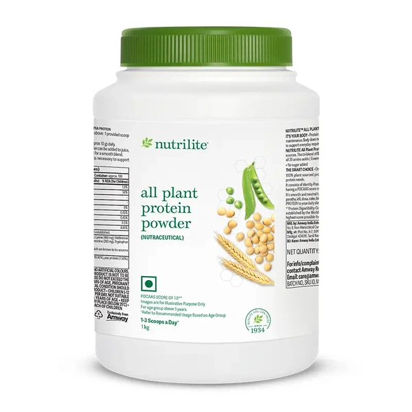 Amway Nutrilite All Plant Protein Powder – 1kg | 100% Plant-Based | 8g Protein Per Scoop | No Added Sugar - 1KG, Natural