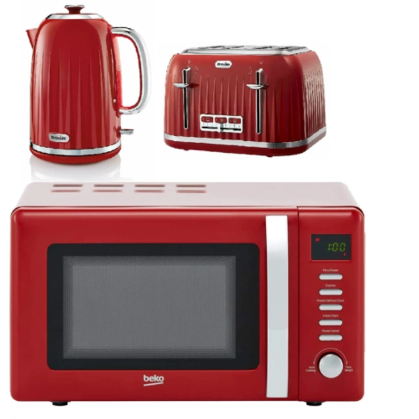 Brevelle 4pc Toaster 3 In One Combo - Red, 2000WATT RANGE