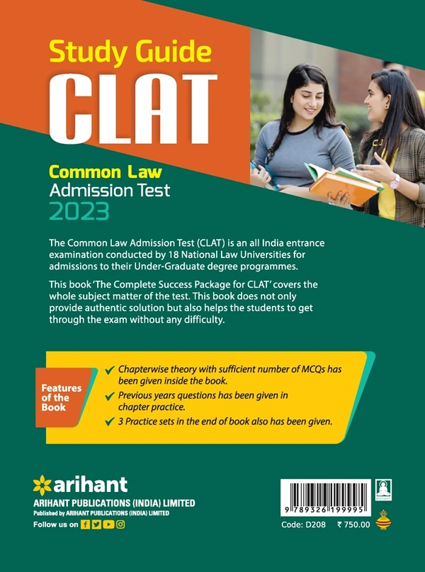 Arihant Study Guide- CLAT (Common Law Admission Test) 2023 - Experts Compilation