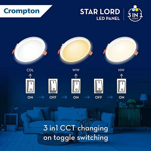 Crompton Star Lord Recess 3in1 Color Changing Led Panel Round - 15W-6" Cutting