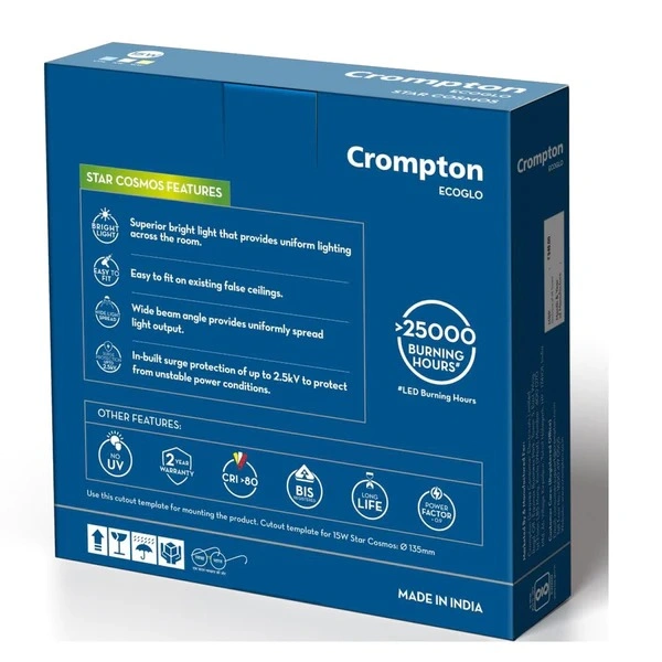 Crompton Led Recessed Panel Star Cosmos Round - 6K - 10W- 4" Cutting