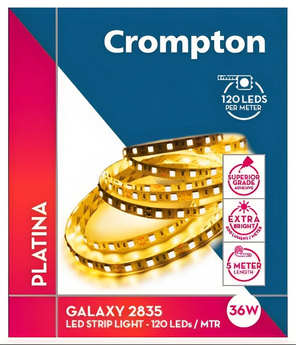 Crompton 36W Galaxy Strip 120 LED/Mtr, 12V DC (5Mtr-Roll) - Warm White