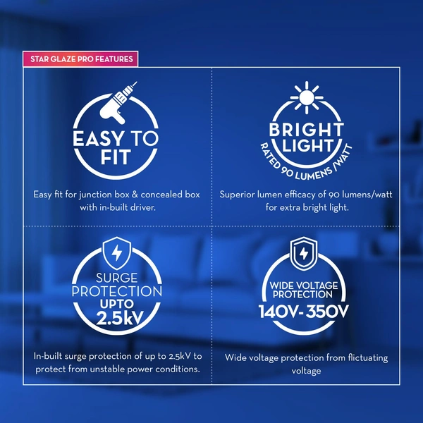 Crompton 9W Led Downlight Star Glaze Pro - 3000K