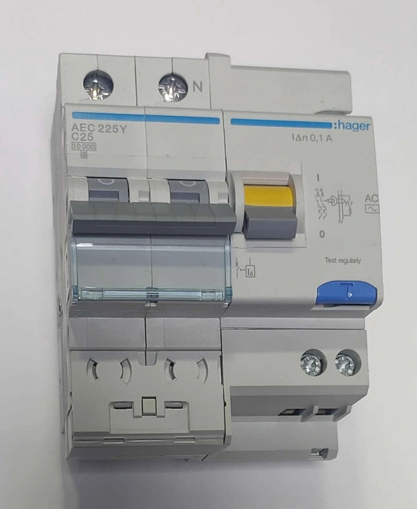 Hager 25A 2 Pole 30mA 4M RCBO RCD+MCB ADC225Y Hager - 25A DP 4Module 30mA - ADC225Y