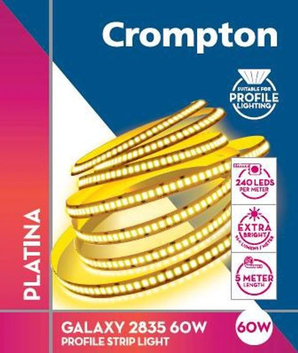 Crompton 60W Galaxy Strip 240 LED/Mtr, 12V DC (5Mtr-Roll) - Warm White