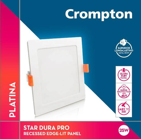 Crompton 25W Square 1ft x 1ft LED Led Star Dura Pro Metal Recessed Panel 6k Crompton