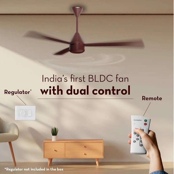 Crompton Energion Regmote 1200mm BLDC Ceiling Fan BEE 5 Star -  Brown - Brown