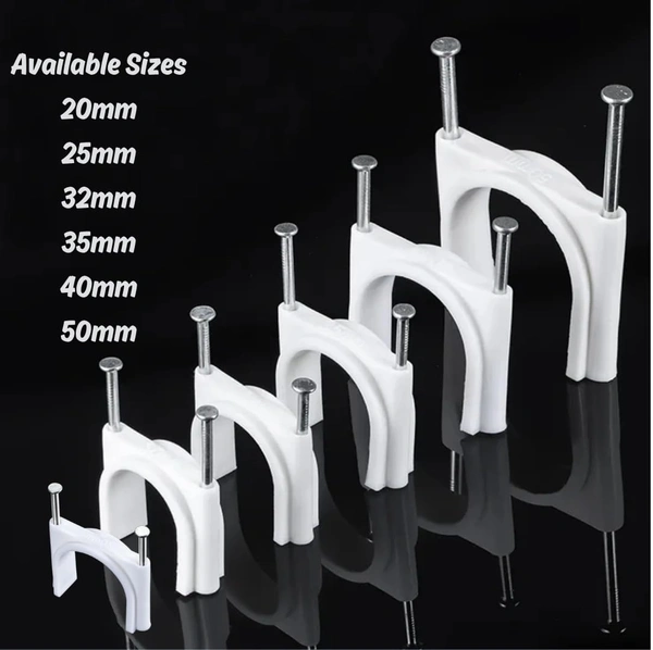 Double Nail Pipe Cable Clips CPVC & UPVC Pipe Clips with Metal Nails - 20MM (50 Nos)
