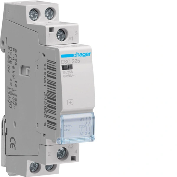 Hager 25A 2NO MCB Type Contactor 1Module ESC225 "Hager"