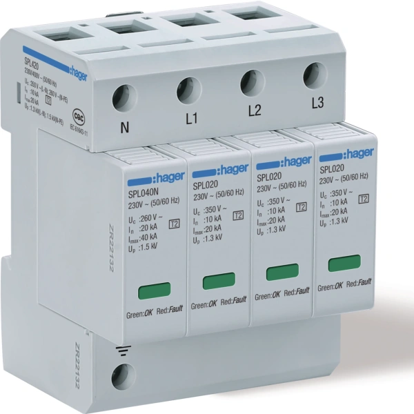 Hager Surge Protection Device Three Phase Type2 SPD 20KA Hager - SPL420