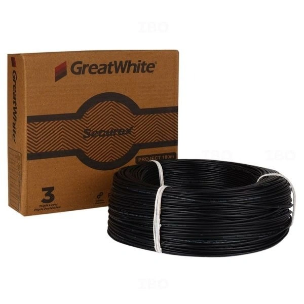 Great White GREAT WHITE 6.0 SQMM FR COPPER 180 MTR WIRE - Black