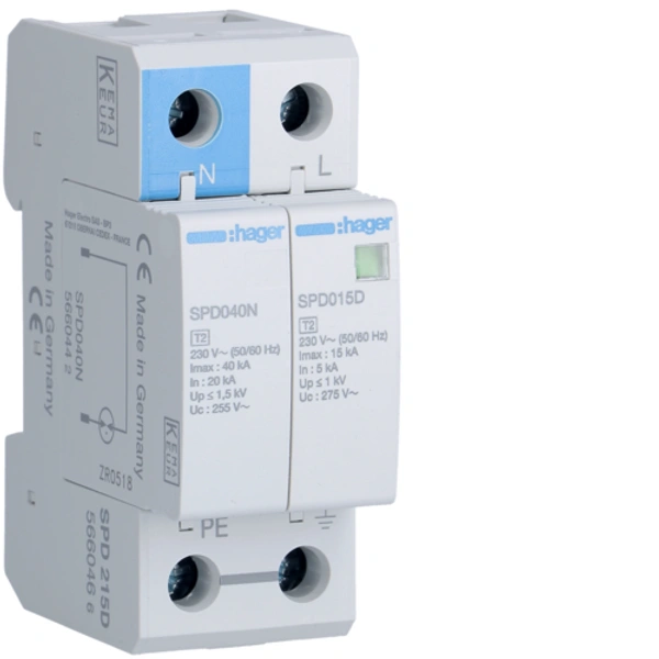 Hager Surge Protection Device Single Phase Type2 SPD 20KA Hager, SPL220