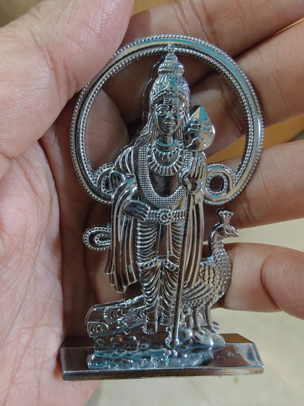 Lord Kartikeya Idol for Car Dashboard, Metal, 1 Piece (Silver Colour)-3 inch - 