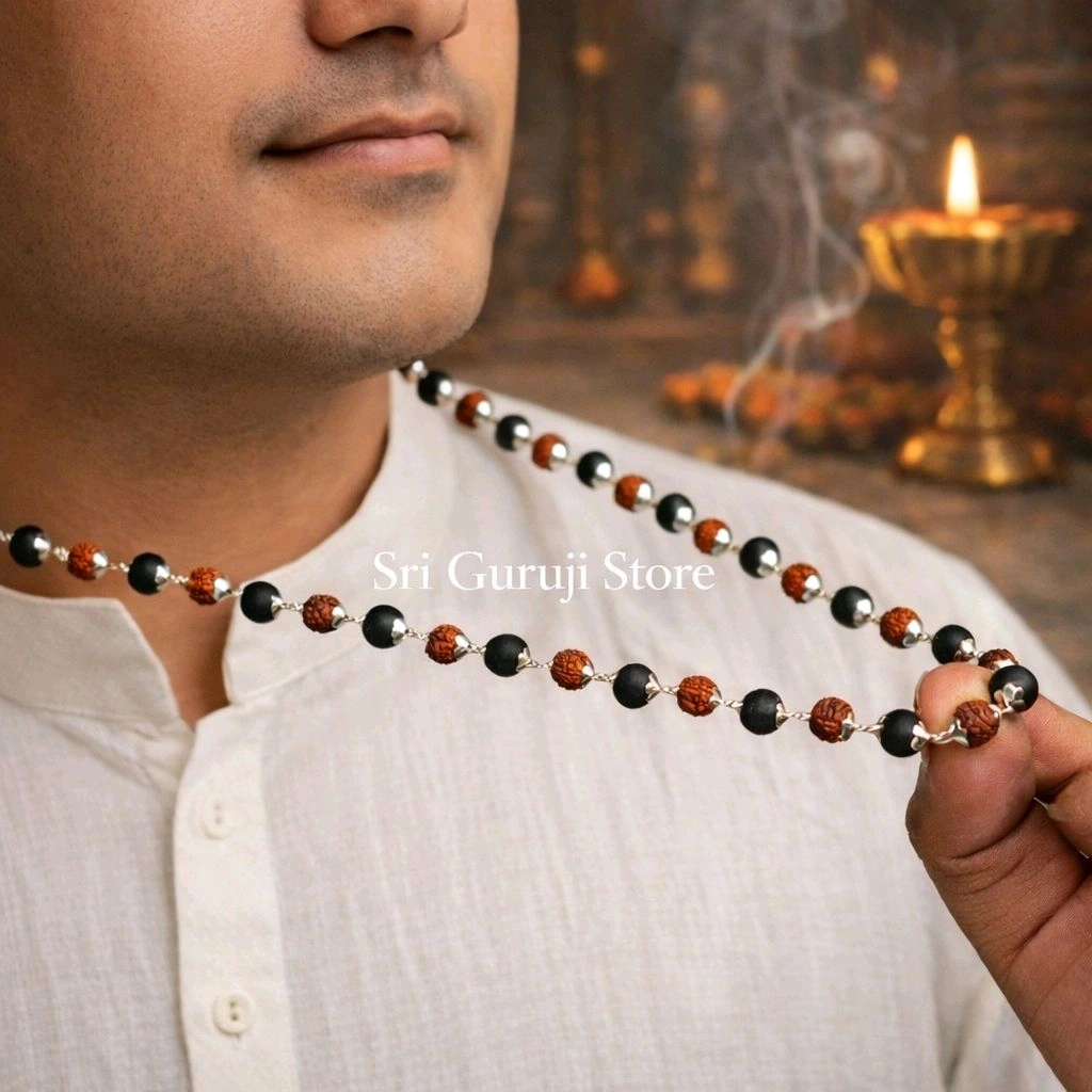 Karungalai 8mm Rudraksha Mala (5 Mukhi) with German Silver Handcrafted