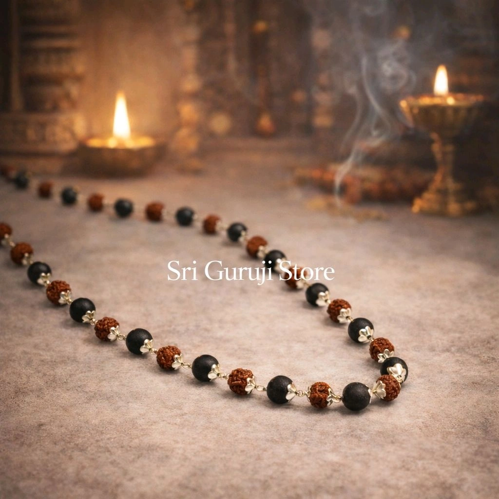 【美品・美虎杢】Roman Teller Mala 1998年　ドイツ製　4/4 Karungalai 8mm Rudraksha Mala (5 Mukhi) with German Silver Handcrafted