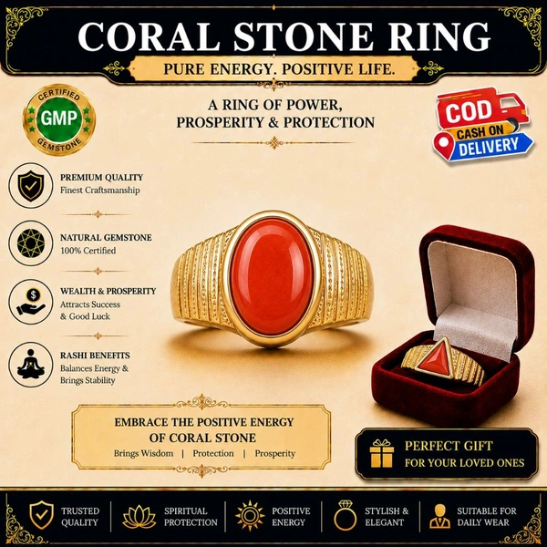 Coral Stone Ring- Moonga Ring with certificate