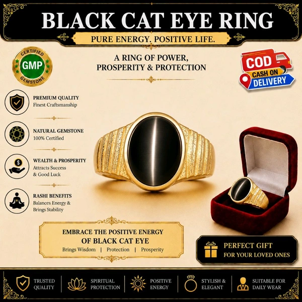 Black Cateye Gemstone Ring ( Lahsunia)- with Certificate
