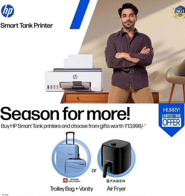 HP Smart Tank 525 All-in-one Colour Printer (Upto 6000 Black and 6000 Colour Pages Included in The Box). - Print, Scan & Copy for Office/Home - White