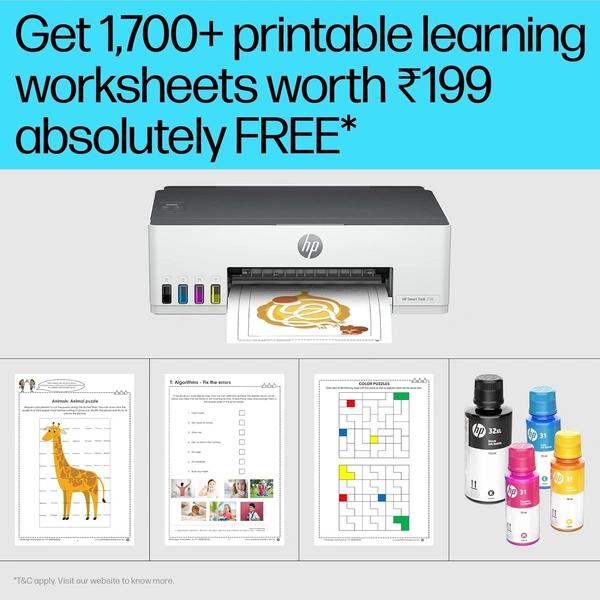 HP Smart Tank 210 Single Function WiFi Colour Printer (Upto 12000 Black and 6000 Colour Pages Included in The Box)