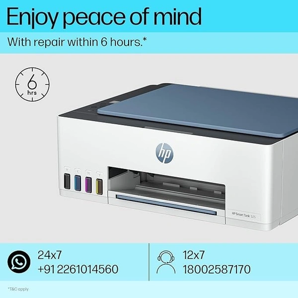 HP Smart Tank 525 All-in-one Colour Printer (Upto 6000 Black and 6000 Colour Pages Included in The Box). - Print, Scan & Copy for Office/Home - White