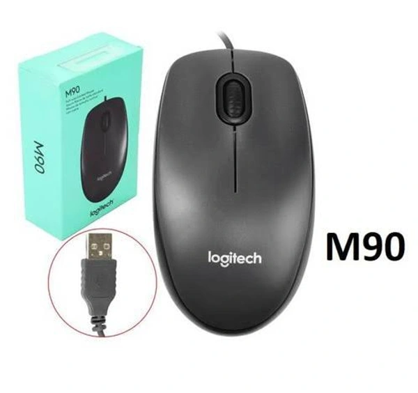 Logitech M90 Wired USB Mouse, 1000 DPI Optical Tracking, Ambidextrous PC/Mac/Laptop - Black