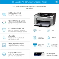 HP Laserjet P1108 PLUS Single Function Monochrome Laser Printer - 13.7 x 93.7 x 7.7, Black