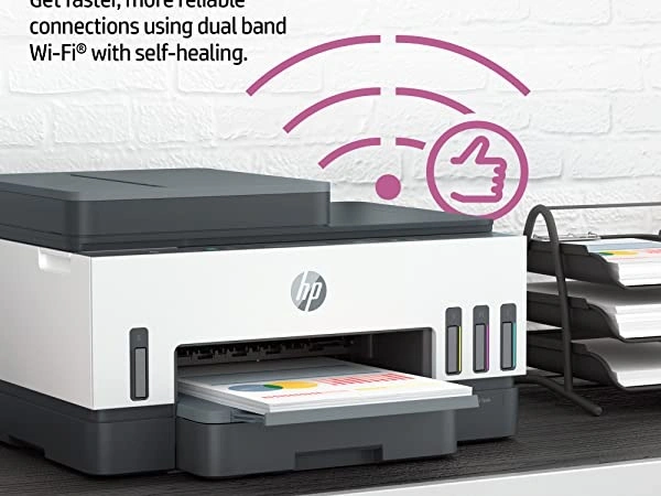 HP Smart 750 WiFi Duplex Printer with Smart-Guided Button, Print, Scan, Copy, Wireless and ADF, Hi-Capacity Tank with auto Ink, Paper Sensor, up to 12K Black or 8K Color Pages of Ink in The Box