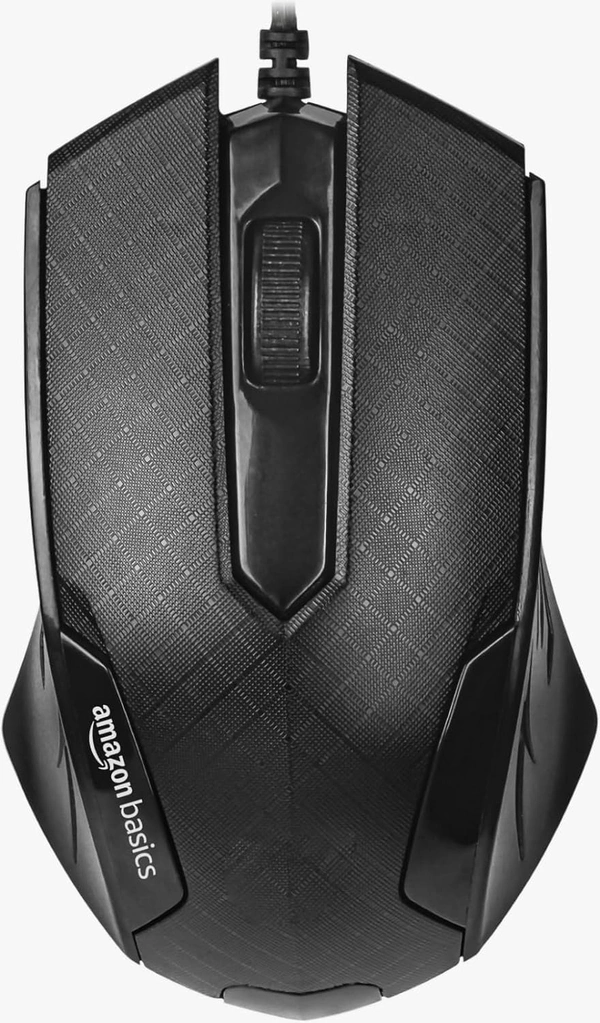 Amazon basics Wired Mouse I 3 Buttons I Up to 1600 DPI I 1.35m Cable I Black