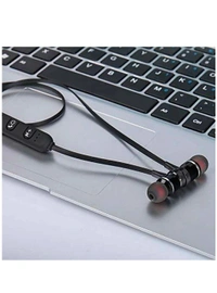 Magnetic Wireless Bluetooth Earphone Headphone for Calling with Built-in Mic All Android, Type C, Smartphones& iOS Devices & Mobile Holder Ring (Multi-Colour) - Black, Magnetic Sport Earphones, Pack Of 1