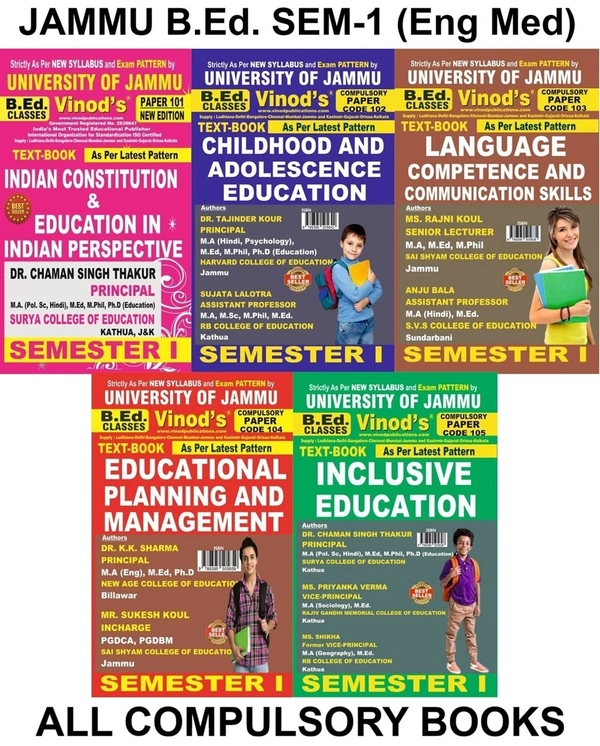 JAMMU B.Ed. SET SEM-1 All Compulsory Subject Textbooks (English Medium) JAMMU UNIVERSITY - Vinod Publications ; CALL 9218-21-9218
