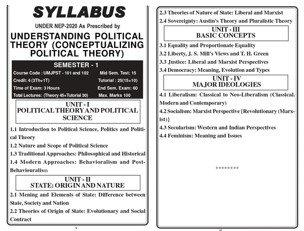 Vinod JAMMU B.A. 1st Sem - UNDERSTANDING POLITICAL THEORY / Conceptualizing Political Theory (MAJOR AND MINOR COURSES) Codes: UMJPST 101, UMIPST 102 (As Per JAMMU UNIVERSITY under NEP 2020) - VINOD PUBLICATIONS ; CALL 9218-21-9218 - Prof. Murtaza Ahmed, Mr. Mohammad Aqeel Mir, Dr. Jahangeer Ahmad Bhat, 978-93-95505-69-7