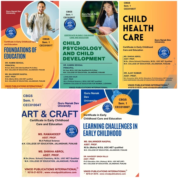 Vinod Publications International Book Mart GNDU 1st Semester ECCE (Early Childhood Care and Education) English Medium - Dr. Kamini Sehgal, Ms. Balwinder Nagpal, Lovleen Kaur, Ms. Shikha Abrol, Dr. Ajay Kumar, Ms. Ramandeep, Ms. Shikha Abrol, Ms. Balwinder Nagpal, Dr. Navdeep Singh Rahul, 978-93-7417-900-0