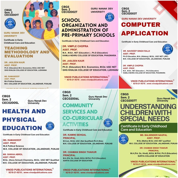 Vinod Publications International Book Mart GNDU 2nd Semester ECCE (Early Childhood Care and Education) English Medium - Dr. Jasleen Kaur - Ms. Ramandeep, Dr. Vimple Chopra - Dr. Navdeep Singh Rajji, Ms. Ramandeep - Ms. Shikha Abrol - Ms. Balwinder Nagpal, Dr. Kamini Sehgal - Dr. Chaman Singh Thakur, 978-93-7417-016-8