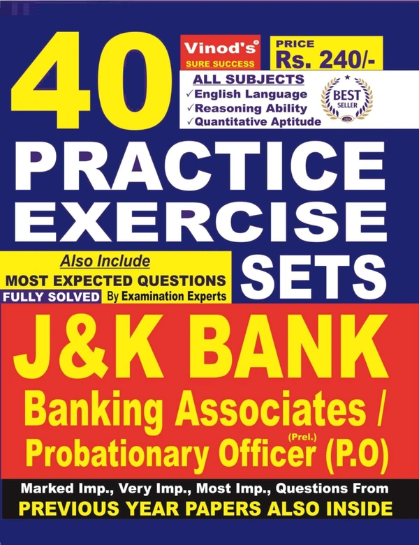 Vinod 40 Practice Exercise Sets - J&K Bank - Banking Associates, Probationary Officer (PO) Book ; VINOD PUBLICATIONS ; CALL 9218219218
