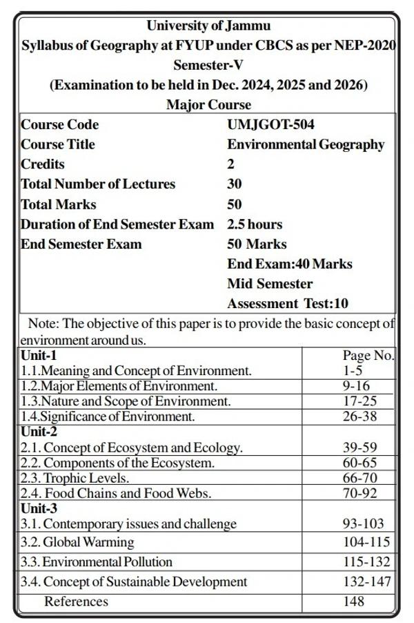 Vinod Publications ENVIRONMENTAL GEOGRAPHY (UG 5th Semester - Major Course) UMJGOT-504 (UNIVERSITY OF JAMMU) - Meetu Sharma, Mushtaq Ahmad Khan, Rupali Sharma, 978-93-95505-99-4