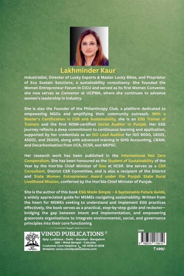 Vinod Publications ESG MADE SIMPLE : A Step-by-Step Guide to ESG for MSMEs - Lakhminder Kaur, 978-93-7417-661-0