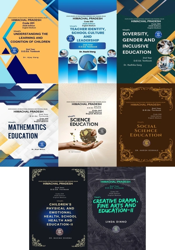 Vinod Himachal 2nd Year D.El.Ed. / J.B.T / E.T.T. 8 Books Set (E) ALL COMPULSORY SUBJECTS + OPTIONAL SUBJECTS (Mathematics + Science + Social Science) English Medium | COMPLETE SET CODE 201 + 202 + 203 + 206 + 207 + 208 + 209 + 210 ; CALL 9218-21-9218 VINOD PUBLICATIONS - Dr. Ajay Garg - Dr. Rashi Garg, Dr. Radhika Garg - Dr. Mahima Sharma - Linda Dinno