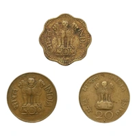 3 Different Aluminium Bronze Coins Set of 10 Paise, 20 Paise & Mahatma Gandhi 20 Paise