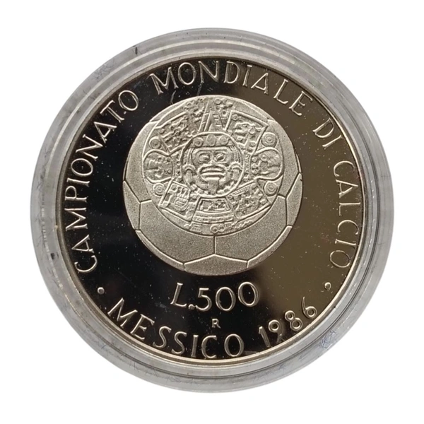1986 Italy 500 Lire - FIFA World Cup - Mexico '86 - Silver Proof Coin with Premium Packing