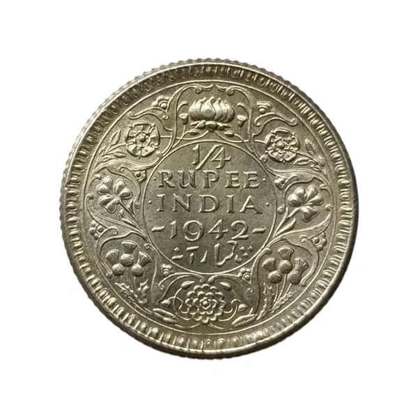 1942 1/4 (Quarter) Rupee - Silver UNC Coin - George 6th King 