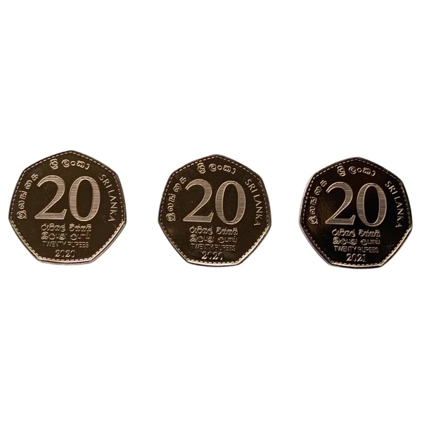 Sri Lankan 3 Different 20 Rupees Coins Set