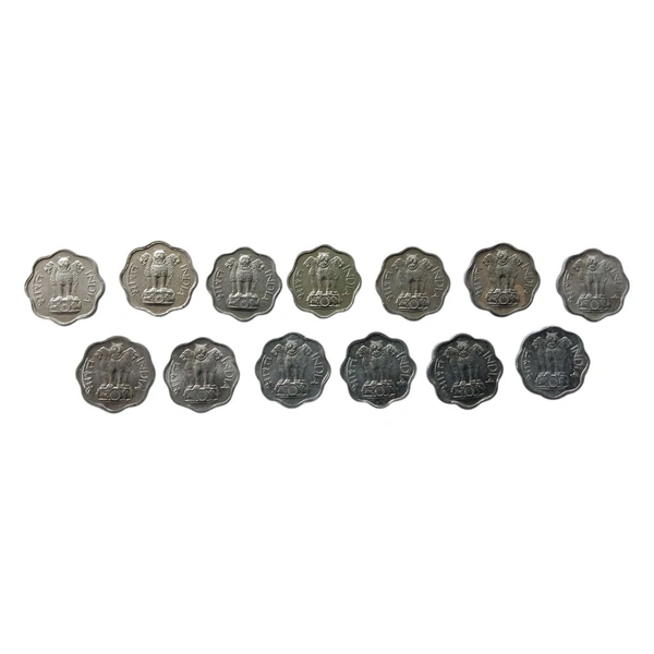 1965 to 1978 2 Paise UNC lot - 13 Coins - Year Wise Except - 1969 & 1979