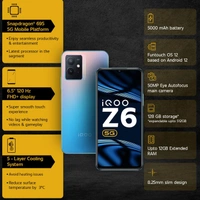 iQOO Z6 5G (Chromatic Blue, 6GB RAM, 128GB Storage) | Snapdragon 695-6nm Processor | 120Hz FHD+ Display | 5000mAh Battery - Portage